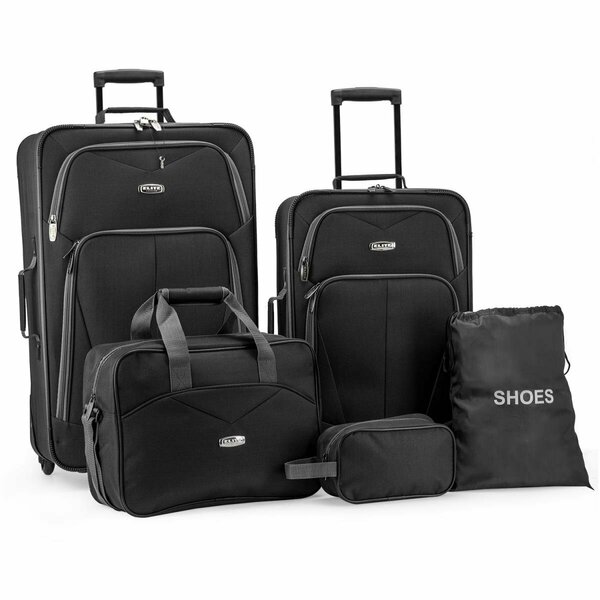 Elite Luggage Whitfield 5 Piece Softside Lightweight Rolling Luggage Set, Black EL577985